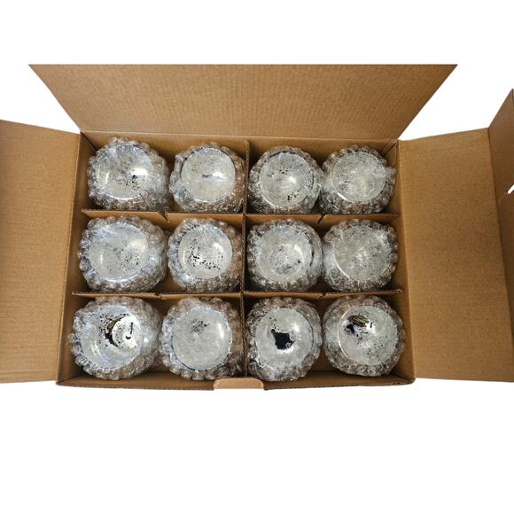 24 Silver Votive Candle Holders Table Centerpieces Speckled Round Mercury Glass - Picture 8 of 9